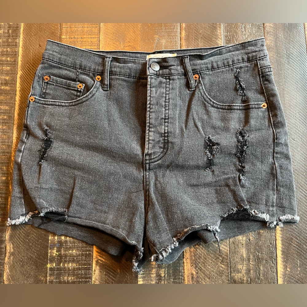 Jessica Simpson Black Distressed High-Rise Denim Shorts